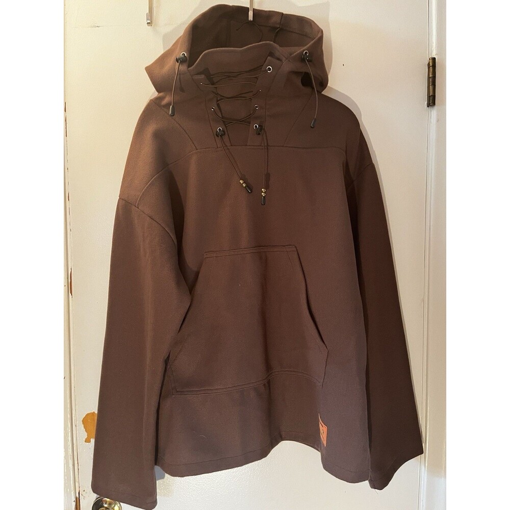 Yifeng/1978 Chocolate Brown Lace-Up Techwear Hoodie - XL